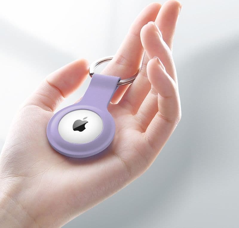 Custodia in silicone Crong con portachiavi – Custodia protettiva portachiavi per Apple AirTag 1/2 (viola) - 13