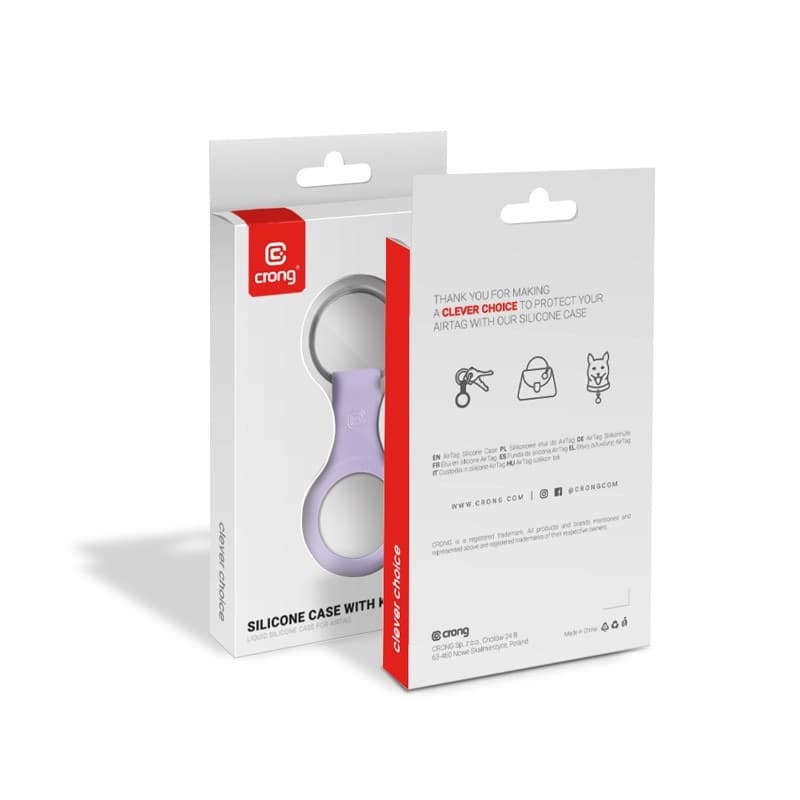Custodia in silicone Crong con portachiavi – Custodia protettiva portachiavi per Apple AirTag 1/2 (viola) - 16