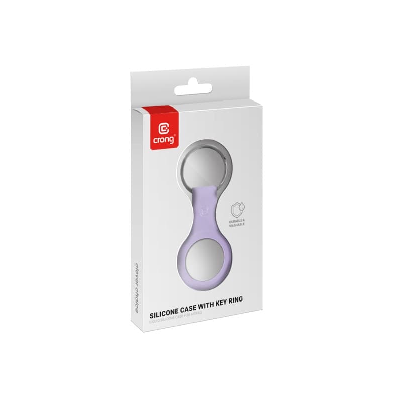 Custodia in silicone Crong con portachiavi – Custodia protettiva portachiavi per Apple AirTag 1/2 (viola) - 6