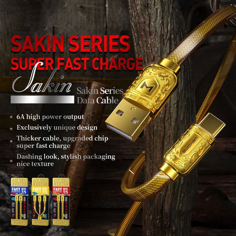 WEKOME WDC-161 Sakin Series - USB-A to Micro USB Fast Charging 6A connecting cable 1 m (Gold) - 2