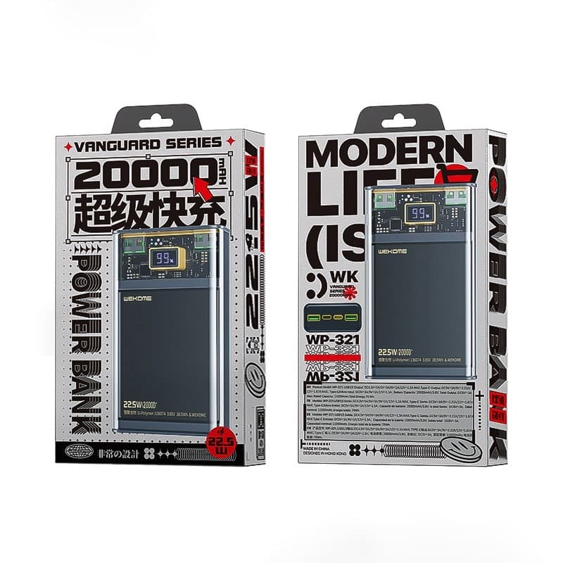 WEKOME WP-321 Vanguard Series - Power bank 20000 mAh Super Charging PD 20W + QC 22.5W (Black / Transparent) - 13
