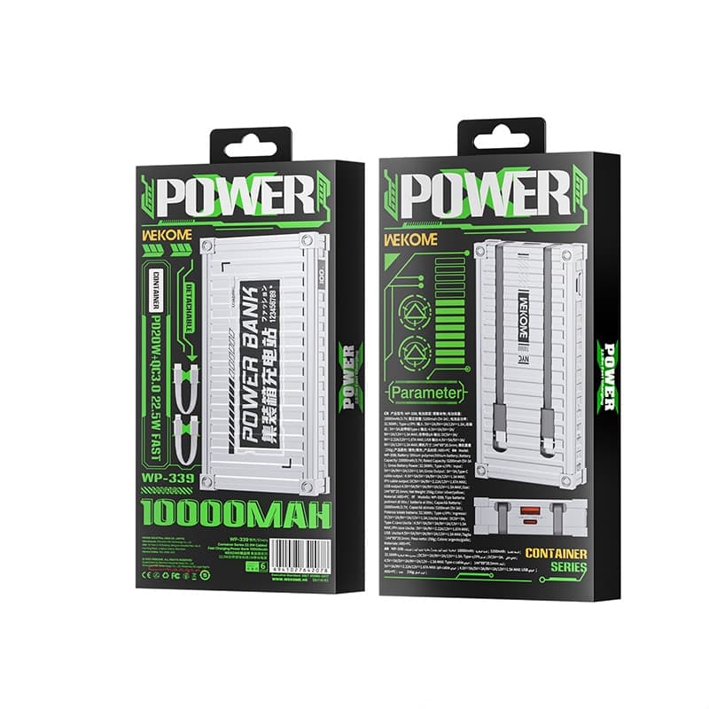 WEKOME WP-339 Container Series - Power bank 10000 mAh Super Charging with built-in USB-C & Lightning PD 20W cable + QC 22.5W (Si - 3