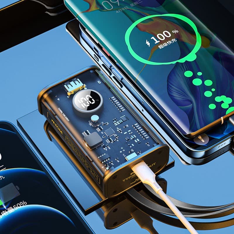 WEKOME WP-345 Vanguard Series - Power bank 10000 mAh Fast Charging with built-in USB-C & Lightning PD 20W cable + QC 22.5W (Blac - 12