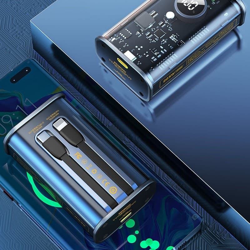 WEKOME WP-345 Vanguard Series - Power bank 10000 mAh Fast Charging with built-in USB-C & Lightning PD 20W cable + QC 22.5W (Blac - 13