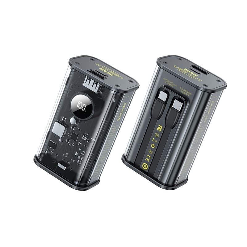 WEKOME WP-345 Vanguard Series - Power bank 10000 mAh Fast Charging with built-in USB-C & Lightning PD 20W cable + QC 22.5W (Blac - 8
