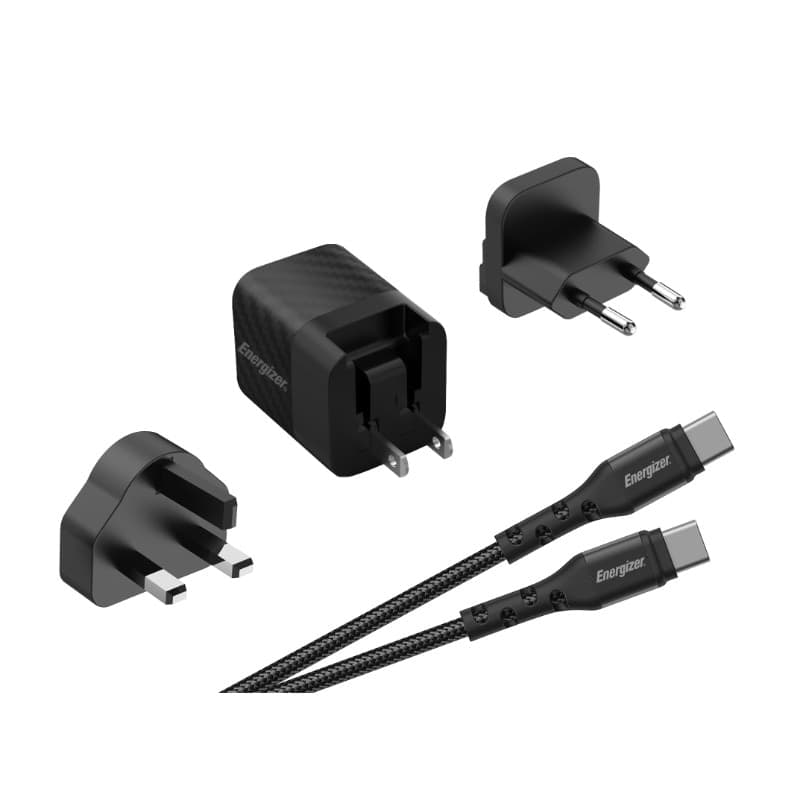 Energizer Ultimate - Multiplug EU / UK / US GaN 20W PD mains charger + USB-C cable (Black) - 2
