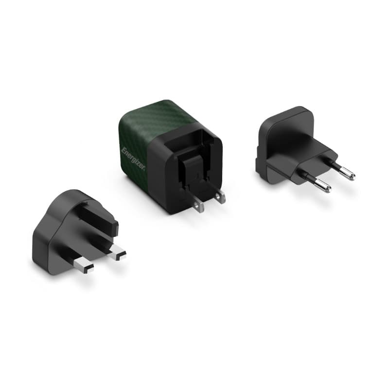 Energizer Ultimate - Multiplug EU / UK / US GaN 20W PD mains charger (Green) - 2