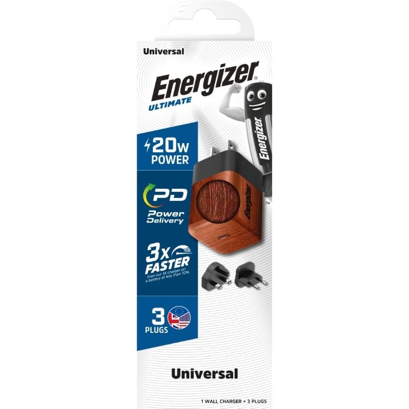Energizer Ultimate - Multiplug EU / UK / US GaN 20W PD mains charger (Walnut burl) - 10