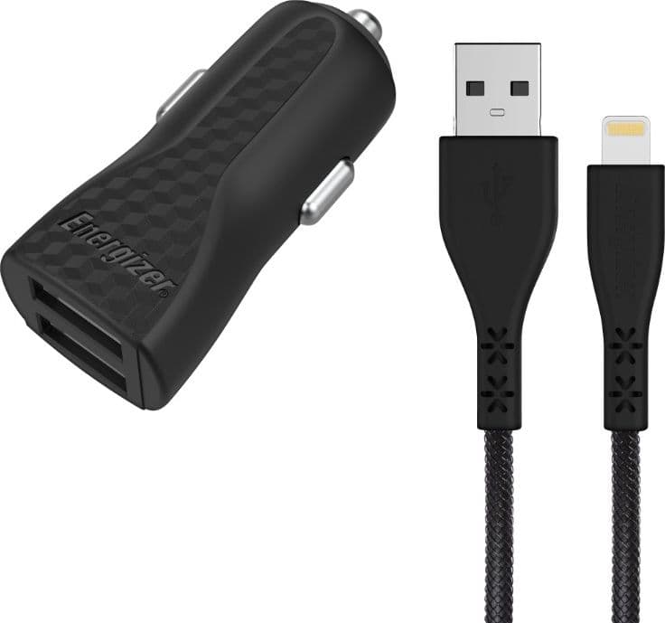 Energizer HardCase - Car charger 2x USB-A 17W 3.4A + MFi certified Lightning cable (Black) - 6