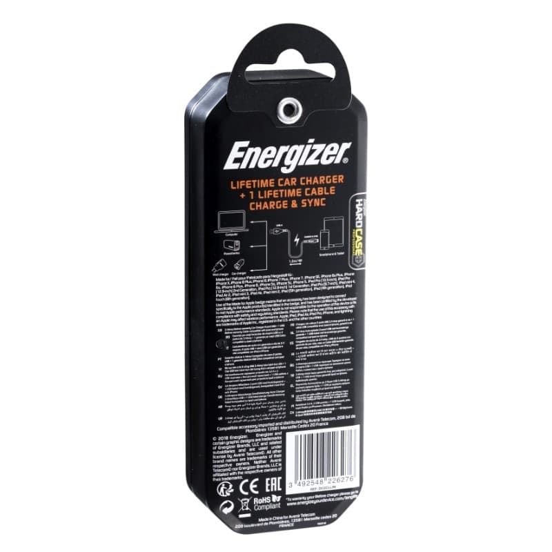 Energizer HardCase - Car charger 2x USB-A 17W 3.4A + MFi certified Lightning cable (Black) - 9