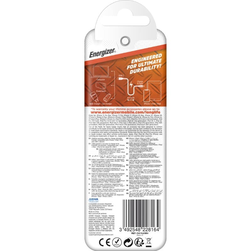 Energizer HardCase - USB-C to Lightning connection cable MFi certified 1.2m (White) - 3