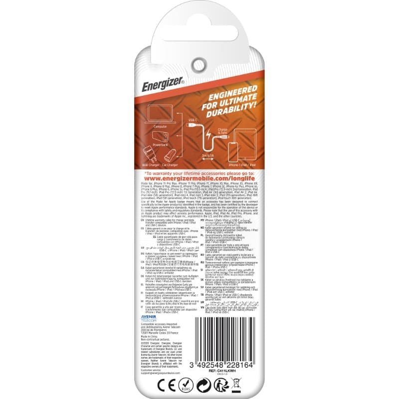 Energizer HardCase - USB-C to Lightning connection cable MFi certified 1.2m (White) - 7