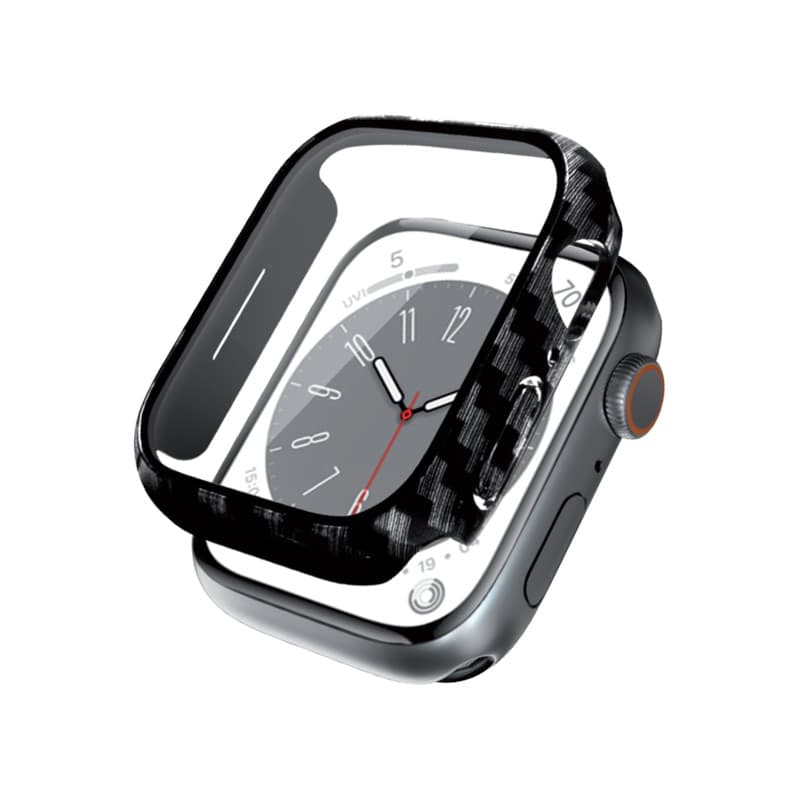Crong Hybrid Watch Case - Custodia con vetro per Apple Watch 45mm (Carbonio)