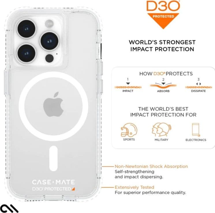 Case-Mate Ultra Tough plus D3O MagSafe - iPhone 15 Pro Case (Clear) - 18