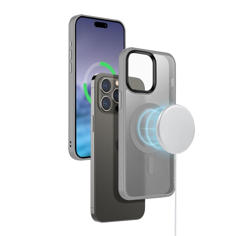 Crong Hybrid Frost MAG Cover - Custodia MagSafe per iPhone 15 Pro Max (grigio) - 7