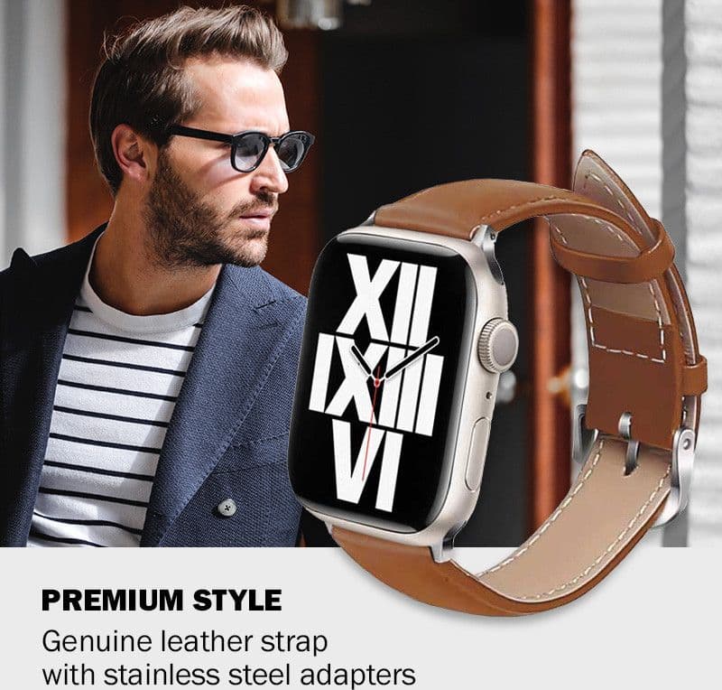 Crong Noble Band - Cinturino in vera pelle per Apple Watch 44/45/46/49 mm (moka) - 8