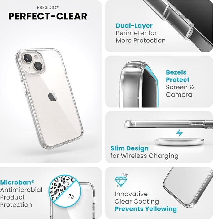 Speck Presidio Perfect-Clear - Custodia per 17e / 16e / 15 / 14 / 13 (Trasparente) - 20