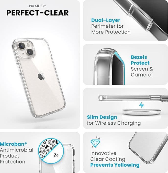 Speck Presidio Perfect-Clear - Custodia per 17e / 16e / 15 / 14 / 13 (Trasparente) - 10