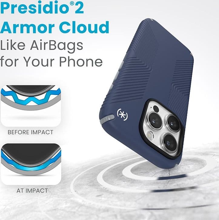 Speck Presidio2 Grip - Custodia per iPhone 15 Pro (Blu costiero / Grigio polvere / Bianco) - 16