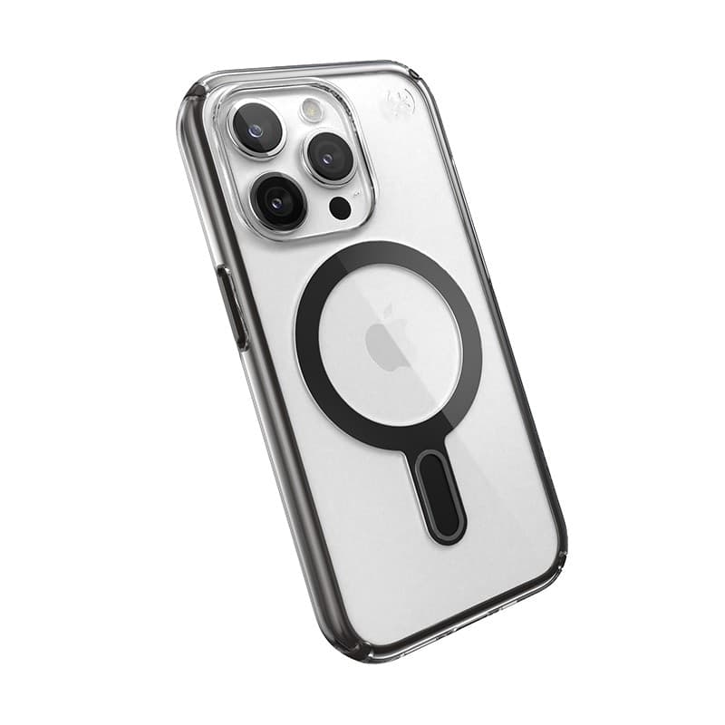 Speck Presidio Perfect-Clear ClickLock & Magsafe - Custodia per iPhone 15 Pro (Trasparente / Nero satinato / Grigio ardesia) - 16