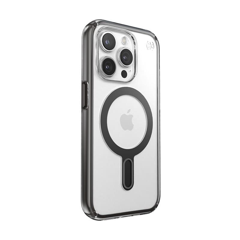 Speck Presidio Perfect-Clear ClickLock & Magsafe - Custodia per iPhone 15 Pro (Trasparente / Nero satinato / Grigio ardesia) - 18