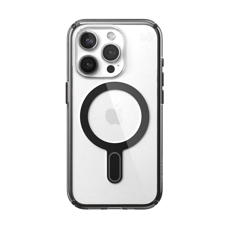 Speck Presidio Perfect-Clear ClickLock & Magsafe - Custodia per iPhone 15 Pro (Trasparente / Nero satinato / Grigio ardesia) - 20