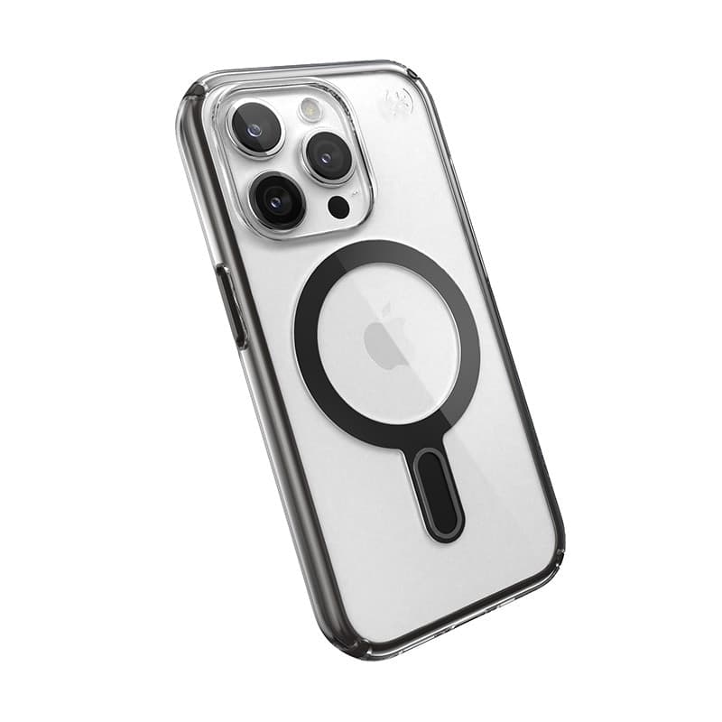 Speck Presidio Perfect-Clear ClickLock & Magsafe - Custodia per iPhone 15 Pro (Trasparente / Nero satinato / Grigio ardesia) - 6