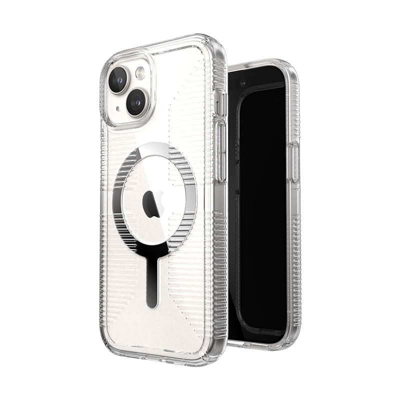 Speck Gemshell Grip + MagSafe - Custodia per iPhone 16e / iPhone 15 / iPhone 14 / iPhone 13 (finitura trasparente / cromata)