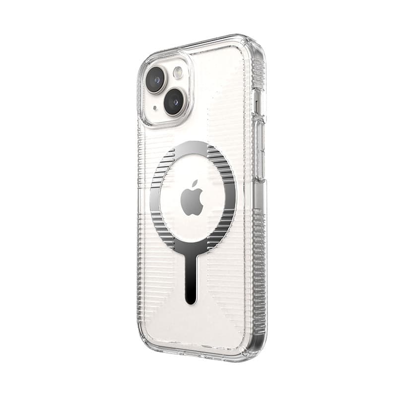 Speck Gemshell Grip + MagSafe - Custodia per iPhone 16e / iPhone 15 / iPhone 14 / iPhone 13 (finitura trasparente / cromata) - 2