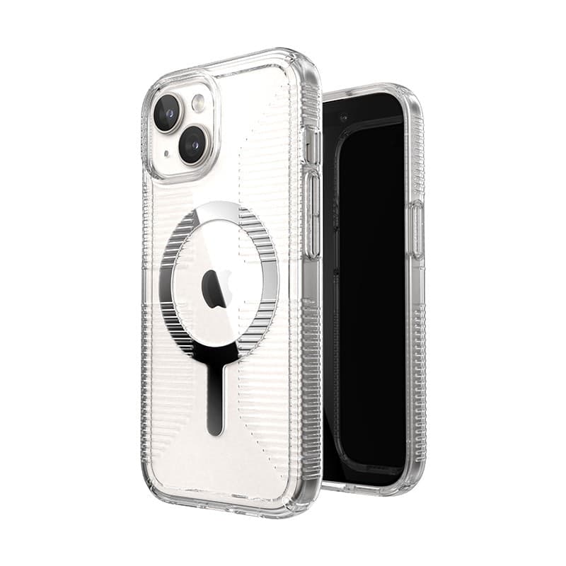 Speck Gemshell Grip + MagSafe - Custodia per iPhone 16e / iPhone 15 / iPhone 14 / iPhone 13 (finitura trasparente / cromata) - 11