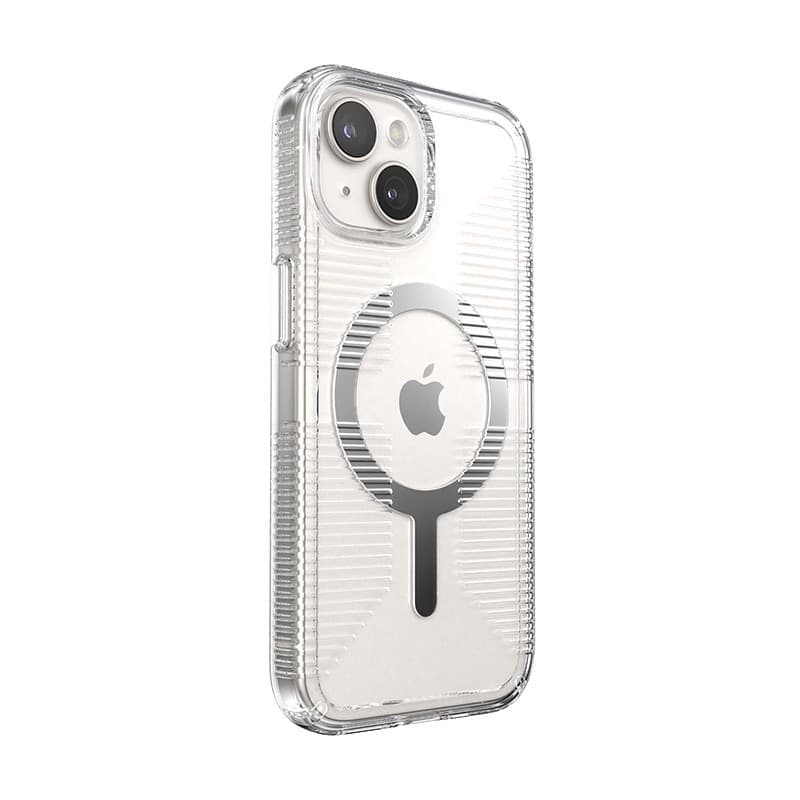 Speck Gemshell Grip + MagSafe - Custodia per iPhone 16e / iPhone 15 / iPhone 14 / iPhone 13 (finitura trasparente / cromata) - 13