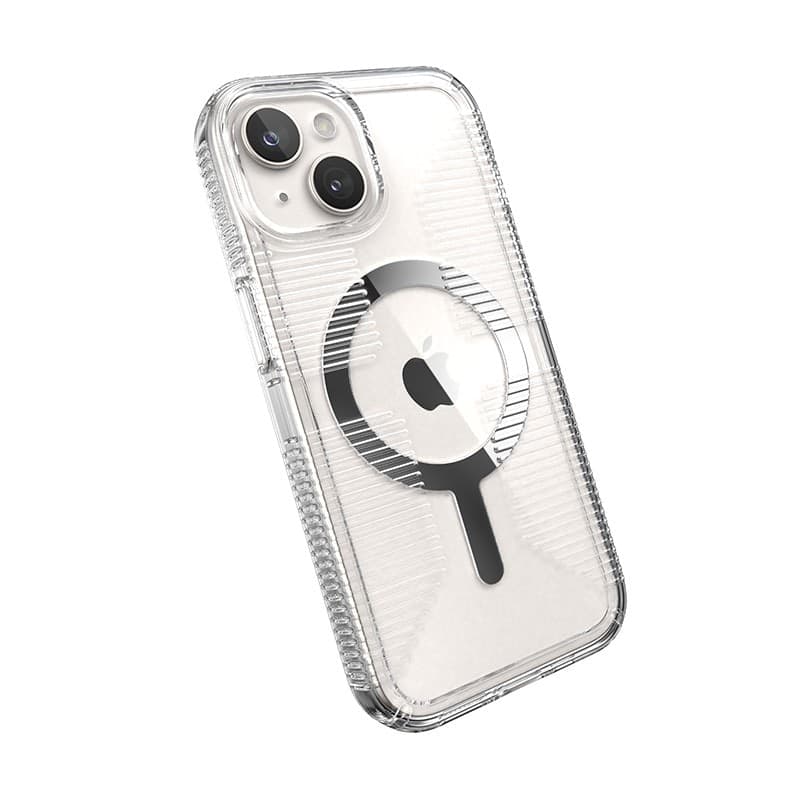 Speck Gemshell Grip + MagSafe - Custodia per iPhone 16e / iPhone 15 / iPhone 14 / iPhone 13 (finitura trasparente / cromata) - 14