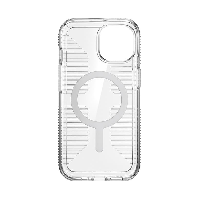 Speck Gemshell Grip + MagSafe - Custodia per iPhone 16e / iPhone 15 / iPhone 14 / iPhone 13 (finitura trasparente / cromata) - 15