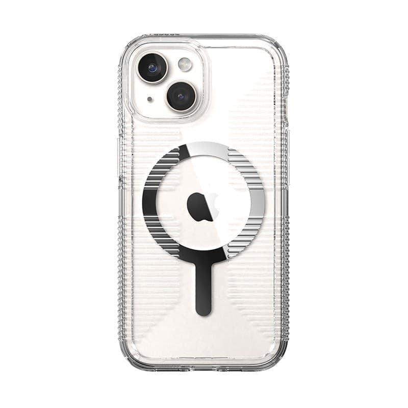 Speck Gemshell Grip + MagSafe - Custodia per iPhone 16e / iPhone 15 / iPhone 14 / iPhone 13 (finitura trasparente / cromata) - 19