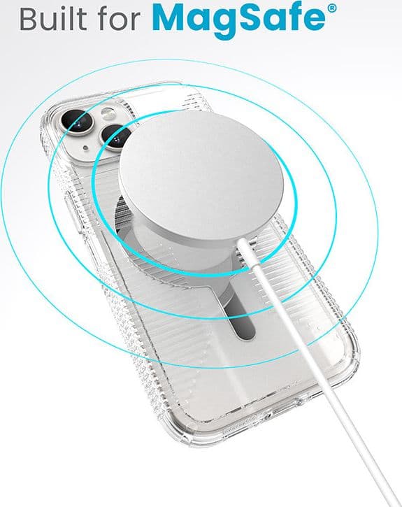 Speck Gemshell Grip + MagSafe - Custodia per iPhone 16e / iPhone 15 / iPhone 14 / iPhone 13 (finitura trasparente / cromata) - 8