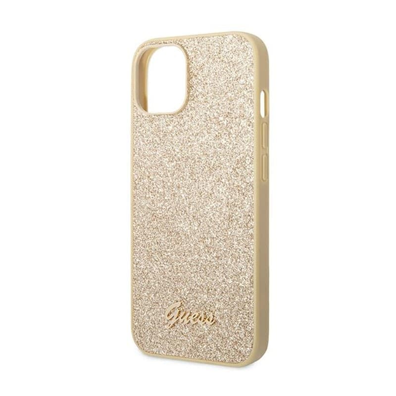 Guess Glitter Flakes Metal Logo Case - Case for iPhone 14 Plus (Gold) - 14