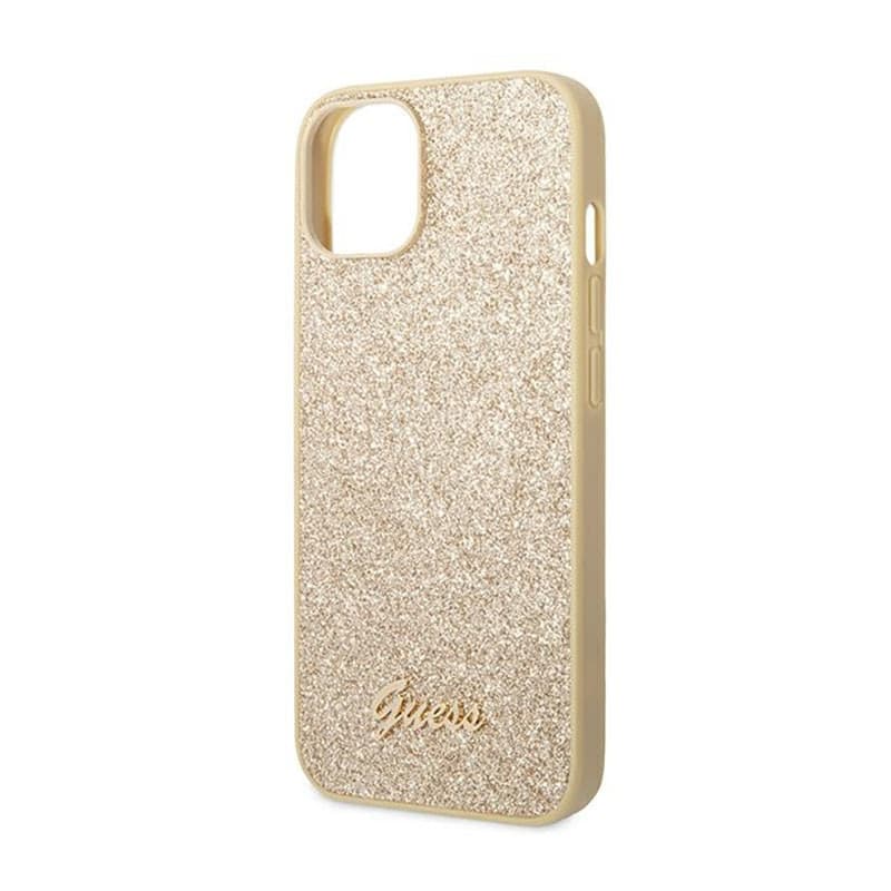 Guess Glitter Flakes Metal Logo Case - Case for iPhone 14 Plus (Gold) - 6