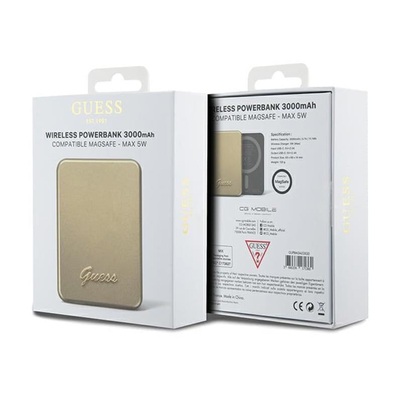 Guess Metal Script Logo MagSafe - Power Bank inductive 3000 mAh 5W MagSafe (gold) - 5