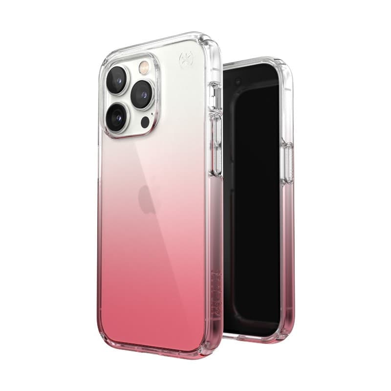 Speck Presidio Perfect-Clear + Ombre - Custodia per iPhone 14 Pro con rivestimento MICROBAN (Trasparente / Rosa Vintage Sbiadito - 11