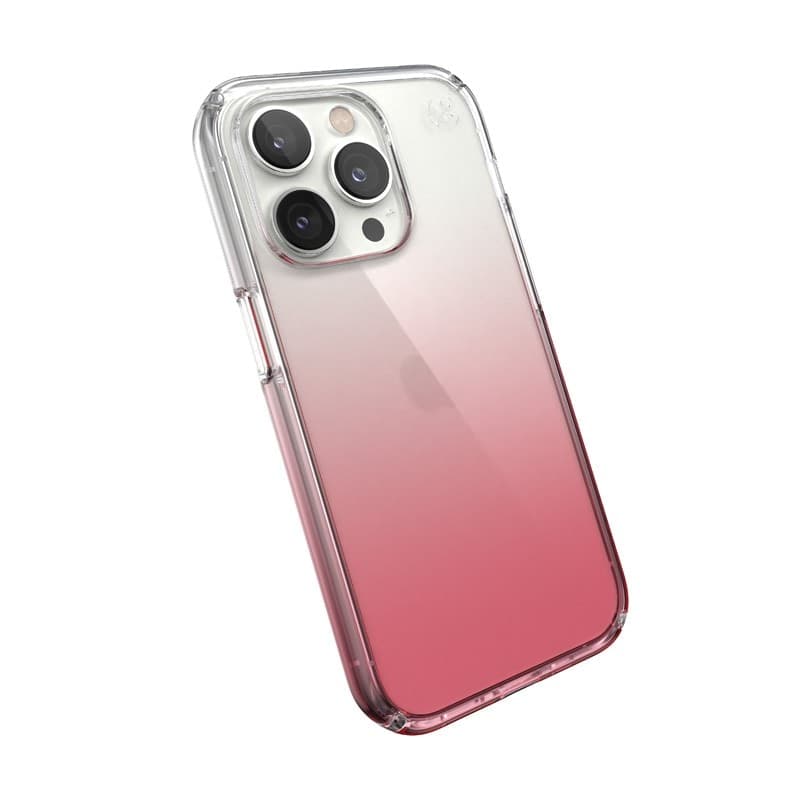 Speck Presidio Perfect-Clear + Ombre - Custodia per iPhone 14 Pro con rivestimento MICROBAN (Trasparente / Rosa Vintage Sbiadito - 12