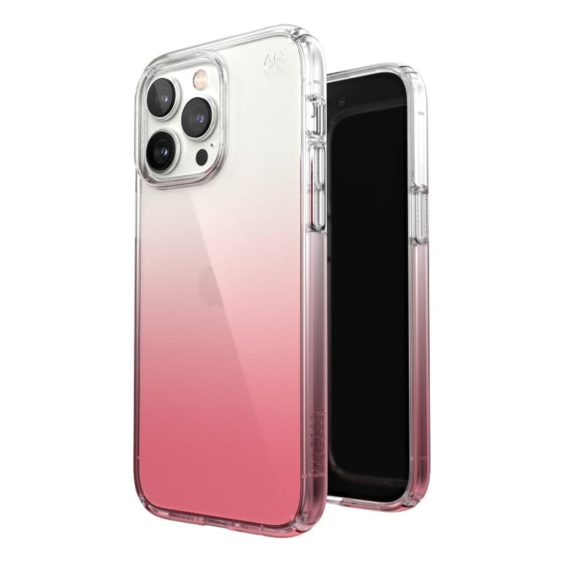 Speck Presidio Perfect-Clear + Ombre - Custodia per iPhone 14 Pro Max con rivestimento MICROBAN (Trasparente / Rosa Vintage Sbia - 11