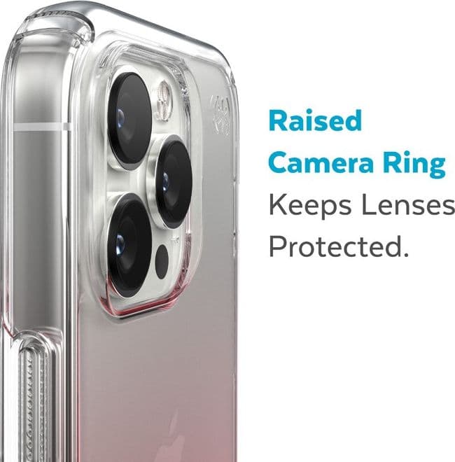 Speck Presidio Perfect-Clear + Ombre - Custodia per iPhone 14 Pro Max con rivestimento MICROBAN (Trasparente / Rosa Vintage Sbia - 18
