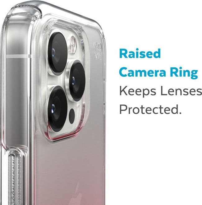 Speck Presidio Perfect-Clear + Ombre - Custodia per iPhone 14 Pro Max con rivestimento MICROBAN (Trasparente / Rosa Vintage Sbia - 8