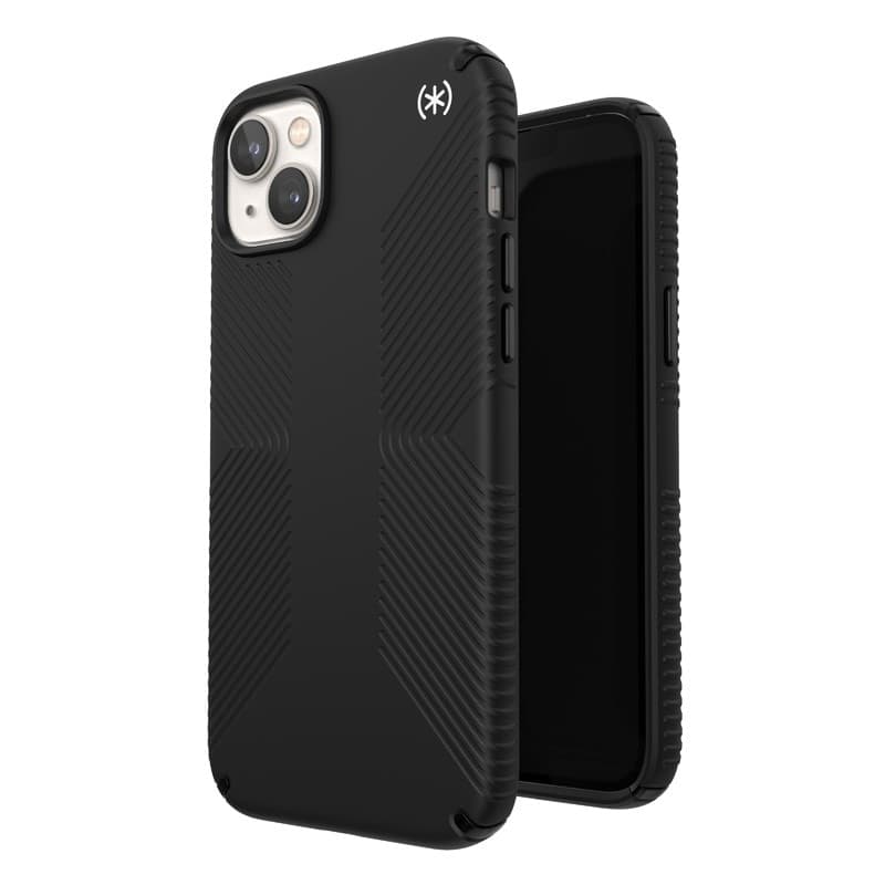 Speck Presidio2 Grip - Custodia antiscivolo per iPhone 15 Plus / 14 Plus (nero / nero / bianco) - 11