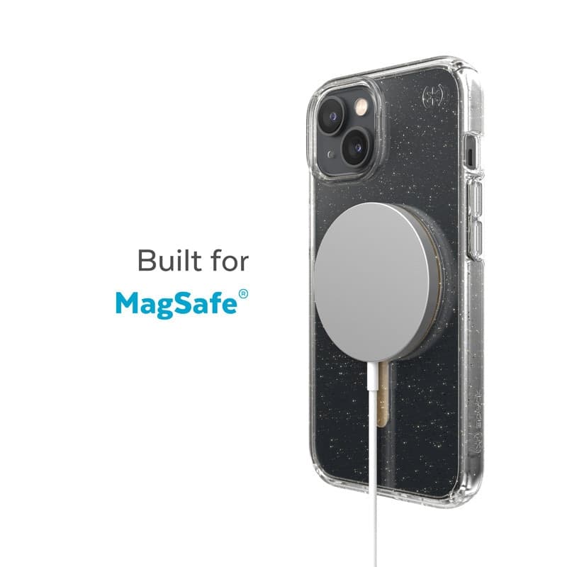 Speck Presidio Perfect-Clear con glitter + MagSafe - Custodia per iPhone 15 Plus / 14 Plus con rivestimento MICROBAN (trasparent - 2