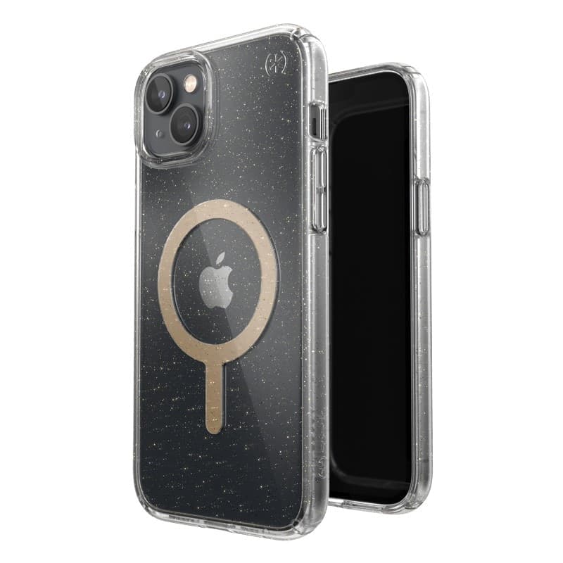 Speck Presidio Perfect-Clear con glitter + MagSafe - Custodia per iPhone 15 Plus / 14 Plus con rivestimento MICROBAN (trasparent - 11