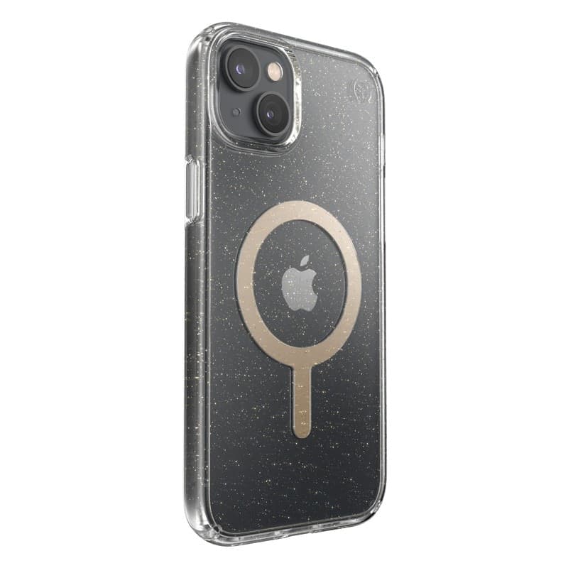 Speck Presidio Perfect-Clear con glitter + MagSafe - Custodia per iPhone 15 Plus / 14 Plus con rivestimento MICROBAN (trasparent - 14
