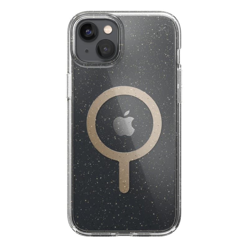 Speck Presidio Perfect-Clear con glitter + MagSafe - Custodia per iPhone 15 Plus / 14 Plus con rivestimento MICROBAN (trasparent - 15