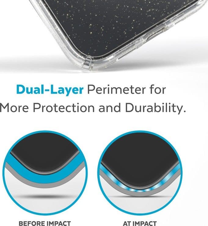 Speck Presidio Perfect-Clear con glitter + MagSafe - Custodia per iPhone 15 Plus / 14 Plus con rivestimento MICROBAN (trasparent - 16