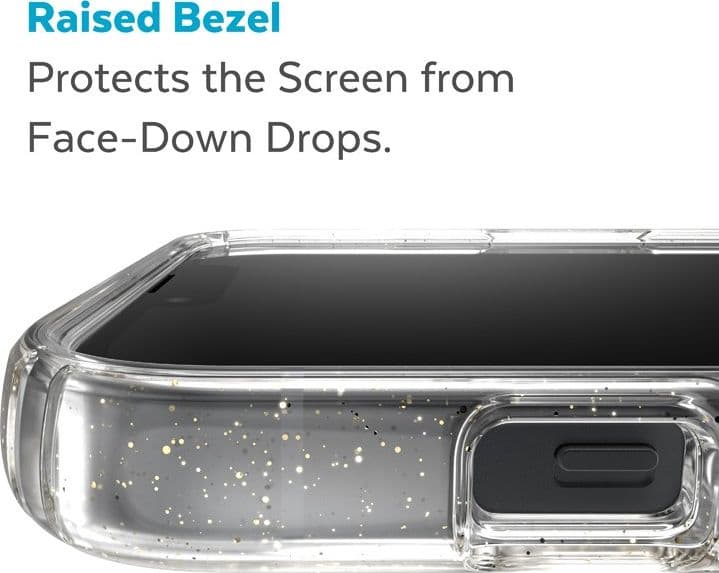 Speck Presidio Perfect-Clear con glitter + MagSafe - Custodia per iPhone 15 Plus / 14 Plus con rivestimento MICROBAN (trasparent - 17